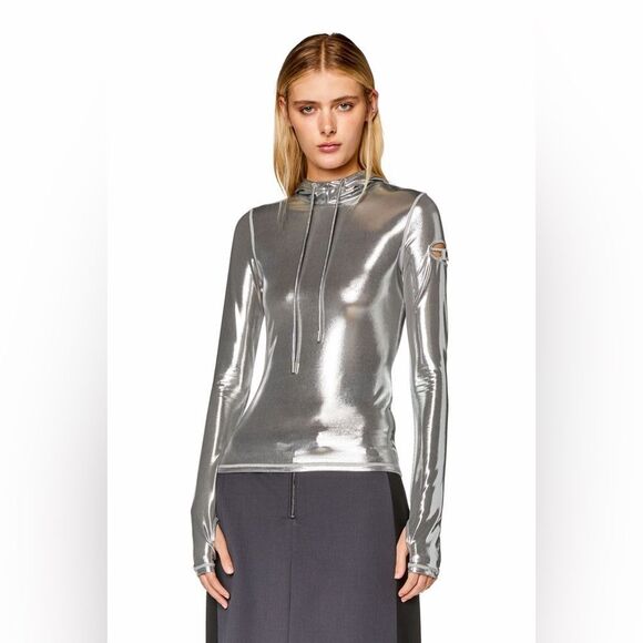 Diesel Tops - Diesel Shiny Silver Hooded Top S/M